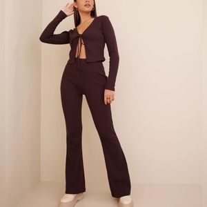 Missguided Ribbed Front Tie Long Sleeve and Wide Leg Pants